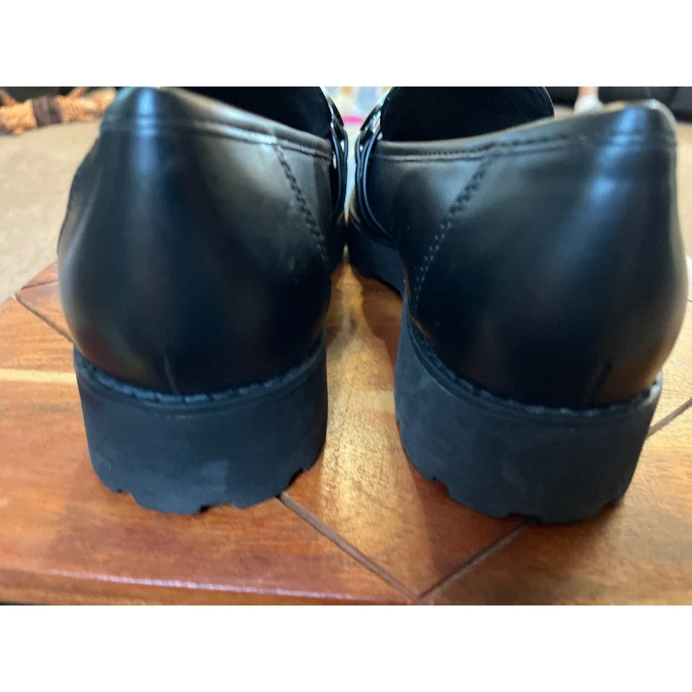 Easy Spirit Womens Black Lug Sole Loafers Metallic Strap Shoes‎ 9.5M